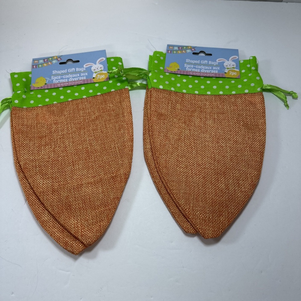 Easter Carrot Shaped Gift Bags Sacks 6" by 11.2" Woven Cloth 2 Sets 4 Sacks